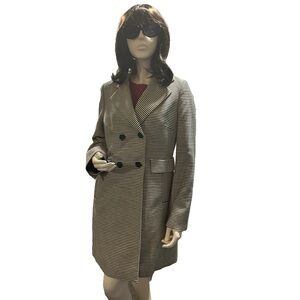 Talbot Navy Blue and Natural Stripe Double-Breasted Coat Size 10